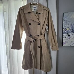 Old Navy Tan Trench Coat Double-Breasted Belted